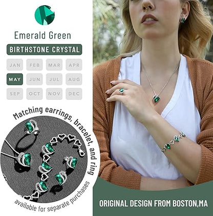 Infinity Love Heart Necklace, Birthstone Necklace for Women, Jewelry for Women with Healing Crystals, Allergy Free Pendant Necklace-05-May-Emerald Green - Image 2