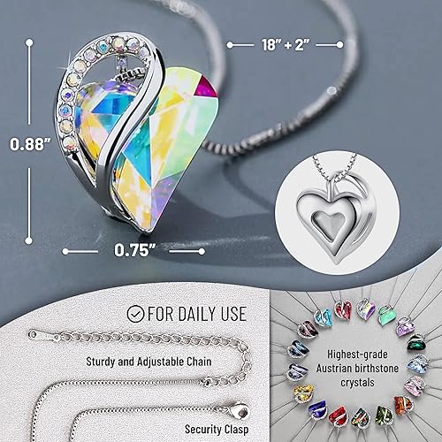 Infinity Love Heart Necklace, Birthstone Necklace for Women, Jewelry for Women with Healing Crystals, Allergy Free Pendant Necklace-05-May-Emerald Green - Image 3