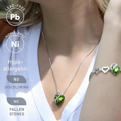 Infinity Love Heart Necklace, Birthstone Necklace for Women, Jewelry for Women with Healing Crystals, Allergy Free Pendant Necklace-08a-August-Peridot Green - Image 2