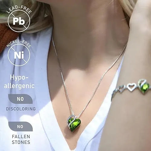Infinity Love Heart Necklace, Birthstone Necklace for Women, Jewelry for Women with Healing Crystals, Allergy Free Pendant Necklace-08a-August-Peridot Green - Image 2