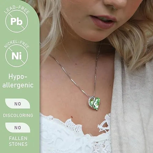 Infinity Love Heart Necklace, Birthstone Necklace for Women, Jewelry for Women with Healing Crystals, Allergy Free Pendant Necklace-08b-August-Light Chrysolite Green - Image 2