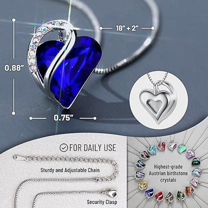 Infinity Love Heart Necklace, Birthstone Necklace for Women, Jewelry for Women with Healing Crystals, Allergym Free Pendant Necklace-09b-September-Sapphire Blue - Image 2