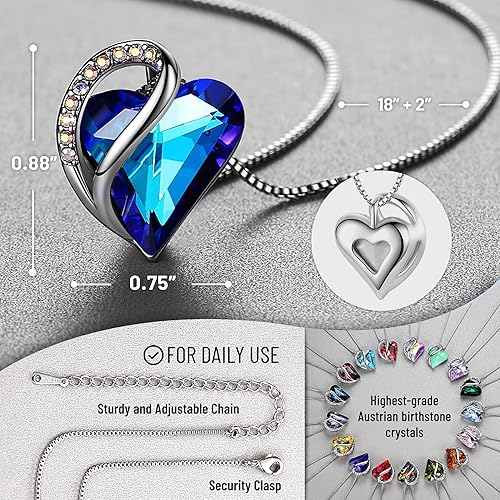 Infinity Love Heart Necklace, Birthstone Necklace for Women, Jewelry for Women with Healing Crystals, Allergy Free Pendant Necklace-09c-September-Rainbow Sapphire Blue - Image 2