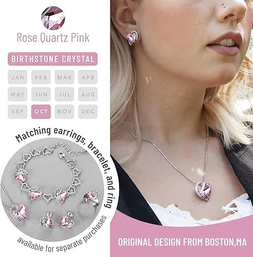 Infinity Love Heart Necklace, Birthstone Necklace for Women, Jewelry for Women with Healing Crystals, Allergy Free Pendant Necklace-10a-October-Rose Quartz Pink - Image 3
