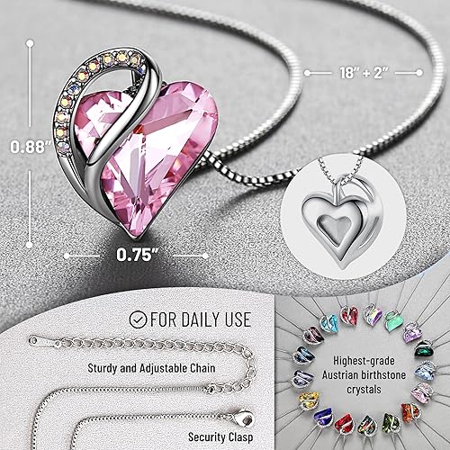 Infinity Love Heart Necklace, Birthstone Necklace for Women, Jewelry for Women with Healing Crystals, Allergy Free Pendant Necklace-10a-October-Rose Quartz Pink - Image 4