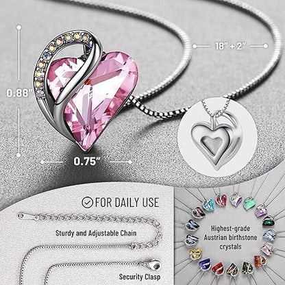 Infinity Love Heart Necklace, Birthstone Necklace for Women, Jewelry for Women with Healing Crystals, Allergy Free Pendant Necklace-10a-October-Rose Quartz Pink - Image 4
