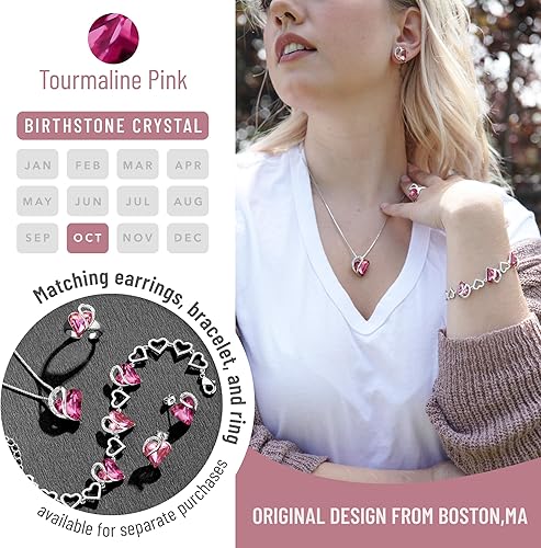 Infinity Love Heart Necklace, Birthstone Necklace for Women, Jewelry for Women with Healing Crystals, Allergy Free Pendant Necklace-10b-October-Tourmaline Pink - Image 3
