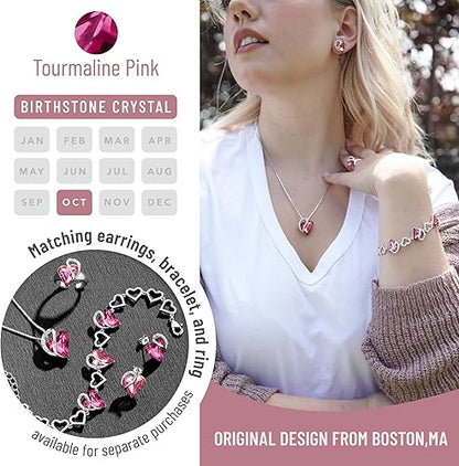Infinity Love Heart Necklace, Birthstone Necklace for Women, Jewelry for Women with Healing Crystals, Allergy Free Pendant Necklace-10b-October-Tourmaline Pink - Image 3