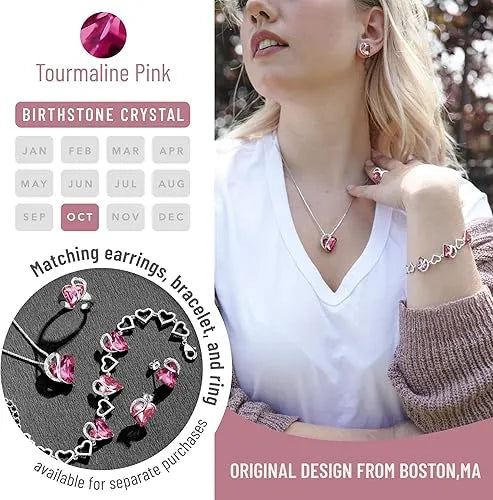 Infinity Love Heart Necklace, Birthstone Necklace for Women, Jewelry for Women with Healing Crystals, Allergy Free Pendant Necklace-10b-October-Tourmaline Pink - Image 3