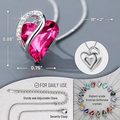 Infinity Love Heart Necklace, Birthstone Necklace for Women, Jewelry for Women with Healing Crystals, Allergy Free Pendant Necklace-10b-October-Tourmaline Pink - Image 4
