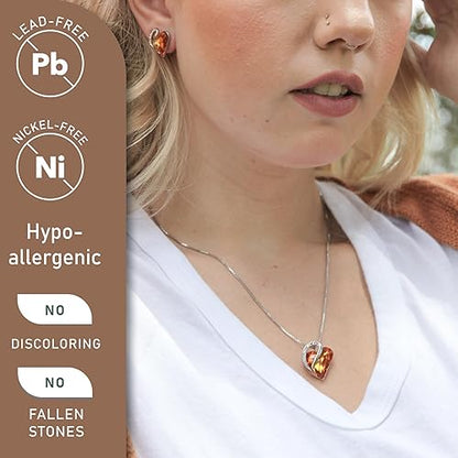 Infinity Love Heart Necklace, Birthstone Necklace for Women, Jewelry for Women with Healing Crystals, Allergy Free Pendant Necklace-11a-November-Amber Brown - Image 2