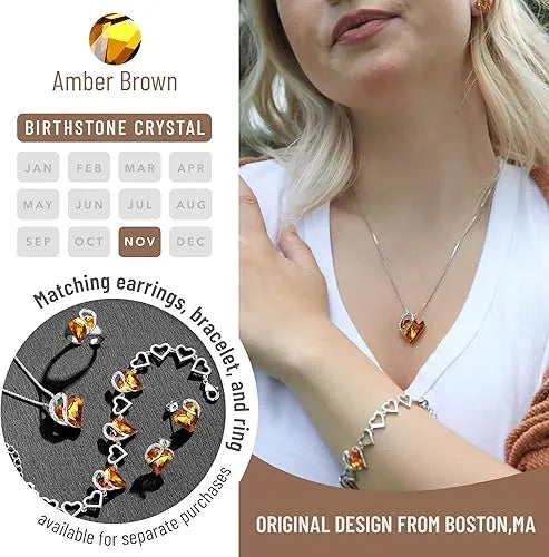 Infinity Love Heart Necklace, Birthstone Necklace for Women, Jewelry for Women with Healing Crystals, Allergy Free Pendant Necklace-11a-November-Amber Brown - Image 3