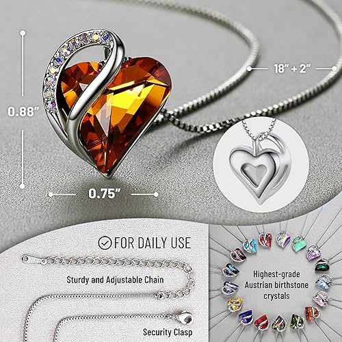 Infinity Love Heart Necklace, Birthstone Necklace for Women, Jewelry for Women with Healing Crystals, Allergy Free Pendant Necklace-11a-November-Amber Brown - Image 4
