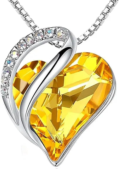 Infinity Love Heart Necklace, Birthstone Necklace for Women, Jewelry for Women with Healing Crystals, Allergy Free Pendant Necklace-11b-November-Citrine Yellow