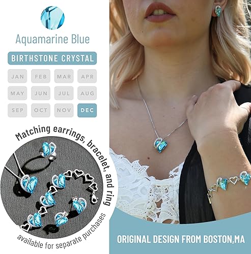 Infinity Love Heart Necklace, Birthstone Necklace for Women, Jewelry for Women with Healing Crystals, Allergy Free Pendant Necklace-12a-December-Aquamarine Blue - Image 3