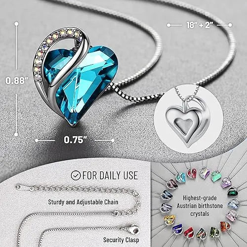 Infinity Love Heart Necklace, Birthstone Necklace for Women, Jewelry for Women with Healing Crystals, Allergy Free Pendant Necklace-12b-December-Indicolite Zircon Blue - Image 3