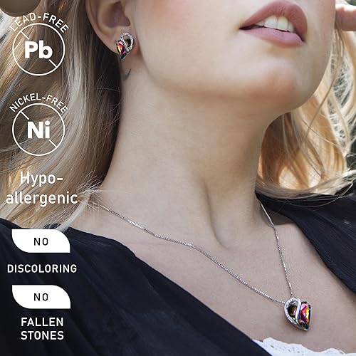 Infinity Love Heart Necklace, Birthstone Necklace for Women, Jewelry for Women with Healing Crystals, Allergy Free Pendant Necklace-13a-Protection-Rainbow Black - Image 2