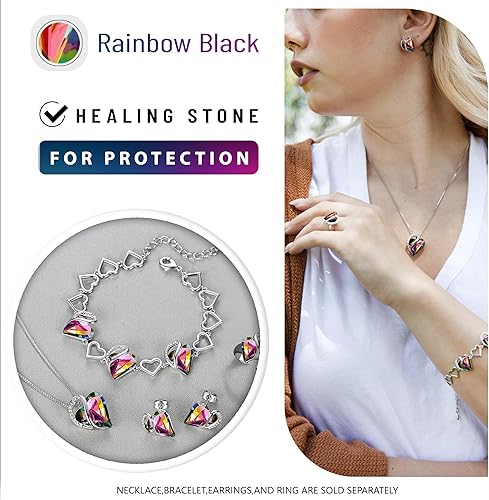 Infinity Love Heart Necklace, Birthstone Necklace for Women, Jewelry for Women with Healing Crystals, Allergy Free Pendant Necklace-13a-Protection-Rainbow Black - Image 3