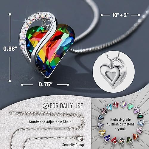 Infinity Love Heart Necklace, Birthstone Necklace for Women, Jewelry for Women with Healing Crystals, Allergy Free Pendant Necklace-13a-Protection-Rainbow Black - Image 4
