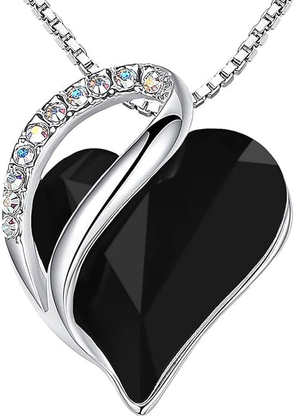 Infinity Love Heart Necklace, Birthstone Necklace for Women, Jewelry for Women with Healing Crystals, Allergy Free Pendant Necklace-13b-Protection-Jet Black