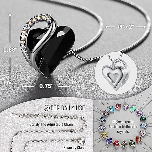 Infinity Love Heart Necklace, Birthstone Necklace for Women, Jewelry for Women with Healing Crystals, Allergy Free Pendant Necklace-13b-Protection-Jet Black - Image 4