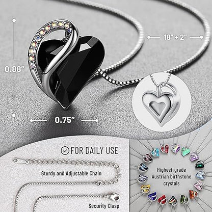 Infinity Love Heart Necklace, Birthstone Necklace for Women, Jewelry for Women with Healing Crystals, Allergy Free Pendant Necklace-13b-Protection-Jet Black - Image 4