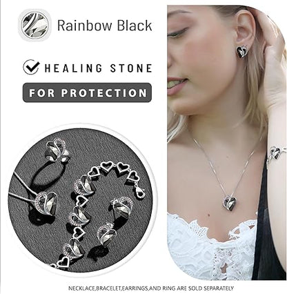 Infinity Love Heart Necklace, Birthstone Necklace for Women, Jewelry for Women with Healing Crystals, Allergy Free Pendant Necklace-13c-Protection-Crystal Black - Image 3