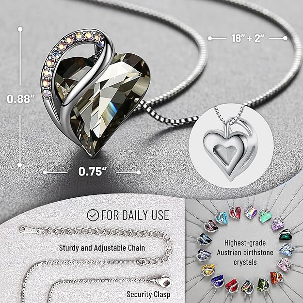 Infinity Love Heart Necklace, Birthstone Necklace for Women, Jewelry for Women with Healing Crystals, Allergy Free Pendant Necklace-13c-Protection-Crystal Black - Image 6