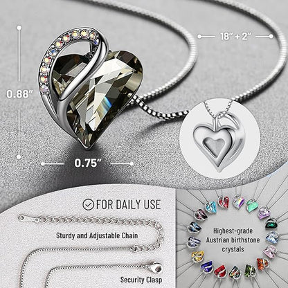 Infinity Love Heart Necklace, Birthstone Necklace for Women, Jewelry for Women with Healing Crystals, Allergy Free Pendant Necklace-13c-Protection-Crystal Black - Image 6