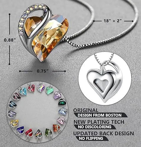 Infinity Love Heart Necklace, Birthstone Necklace for Women, Jewelry for Women with Healing Crystals, Allergy Free Pendant Necklace-14-Power-Golden Yellow Shade - Image 4
