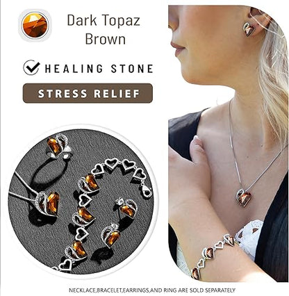 Infinity Love Heart Necklace, Birthstone Necklace for Women, Jewelry for Women with Healing Crystals, Allergy Free Pendant Necklace-15-Stress Relief-Dark Topaz Brown - Image 3