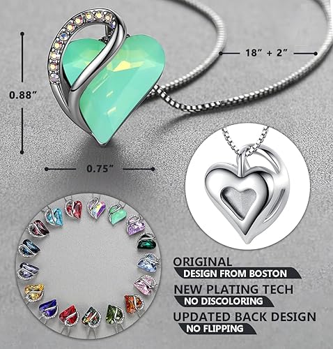 Infinity Love Heart Necklace, Birthstone Necklace for Women, Jewelry for Women with Healing Crystals, Allergy Free Pendant Necklace-17-Luck-Opal Green - Image 3