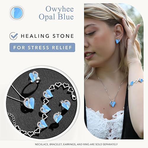 Infinity Love Heart Necklace, Birthstone Necklace for Women, Jewelry for Women with Healing Crystals, Allergy Free Pendant Necklace-18-Communication-Owyhee Opal Blue - Image 3