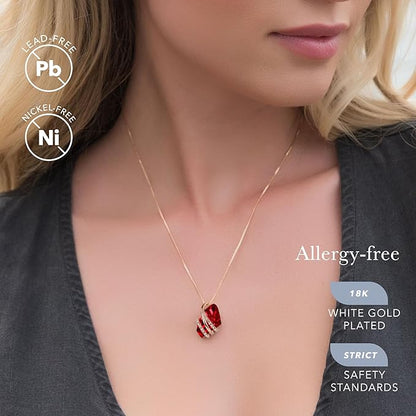 Wish Stone Pendant Necklace, Necklaces for Women with Birthstone Crystals, Allergy-Free Jewelry for Women with Gift Box, 18K Rose Gold Plated or Silver-tone Birthstone Necklace for Women-01-January July Birthstone-Ruby Red - Image 2
