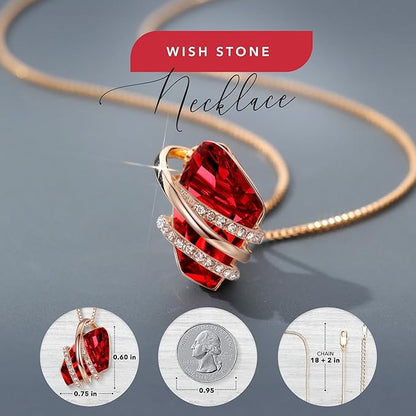 Wish Stone Pendant Necklace, Necklaces for Women with Birthstone Crystals, Allergy-Free Jewelry for Women with Gift Box, 18K Rose Gold Plated or Silver-tone Birthstone Necklace for Women-01-January July Birthstone-Ruby Red - Image 3