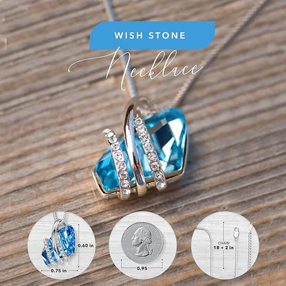 Wish Stone Pendant Necklace, Necklaces for Women with Birthstone Crystals, Allergy-Free Jewelry for Women with Gift Box, 19K Rose Gold Plated or Silver-tone Birthstone Necklace for Women-03-March December Birthstone - Image 3