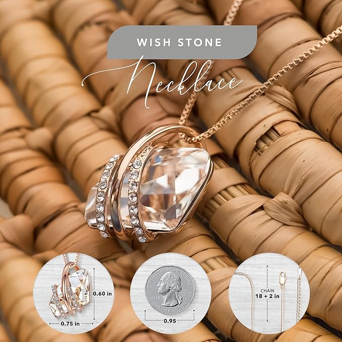 Wish Stone Pendant Necklace, Necklaces for Women with Birthstone Crystals, Allergy-Free Jewelry for Women with Gift Box, 20K Rose Gold Plated or Silver-tone Birthstone Necklace for Women-04-April Birthstone-Clear White - Image 3