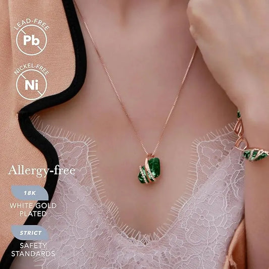 Wish Stone Pendant Necklace, Necklaces for Women with Birthstone Crystals, Allergy-Free Jewelry for Women with Gift Box, 21K Rose Gold Plated or Silver-tone Birthstone Necklace for Women-05-May Birthstone-Emerald Green - Image 2