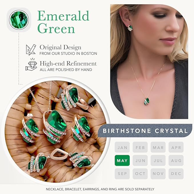 Wish Stone Pendant Necklace, Necklaces for Women with Birthstone Crystals, Allergy-Free Jewelry for Women with Gift Box, 21K Rose Gold Plated or Silver-tone Birthstone Necklace for Women-05-May Birthstone-Emerald Green - Image 3