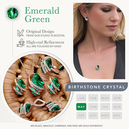 Wish Stone Pendant Necklace, Necklaces for Women with Birthstone Crystals, Allergy-Free Jewelry for Women with Gift Box, 21K Rose Gold Plated or Silver-tone Birthstone Necklace for Women-05-May Birthstone-Emerald Green - Image 3