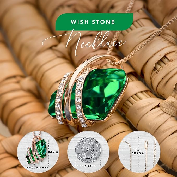 Wish Stone Pendant Necklace, Necklaces for Women with Birthstone Crystals, Allergy-Free Jewelry for Women with Gift Box, 21K Rose Gold Plated or Silver-tone Birthstone Necklace for Women-05-May Birthstone-Emerald Green - Image 4