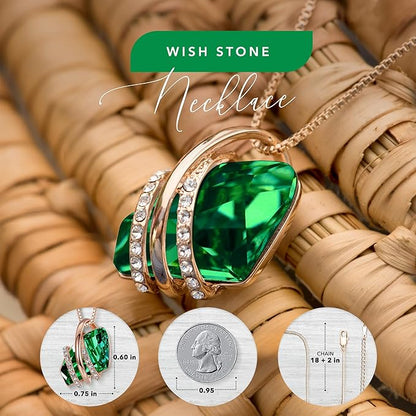 Wish Stone Pendant Necklace, Necklaces for Women with Birthstone Crystals, Allergy-Free Jewelry for Women with Gift Box, 21K Rose Gold Plated or Silver-tone Birthstone Necklace for Women-05-May Birthstone-Emerald Green - Image 4