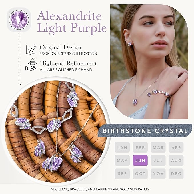 Wish Stone Pendant Necklace, Necklaces for Women with Birthstone Crystals, Allergy-Free Jewelry for Women with Gift Box, 22K Rose Gold Plated or Silver-tone Birthstone Necklace for Women-06-June Birthstone-Alexandrite Light - Image 2