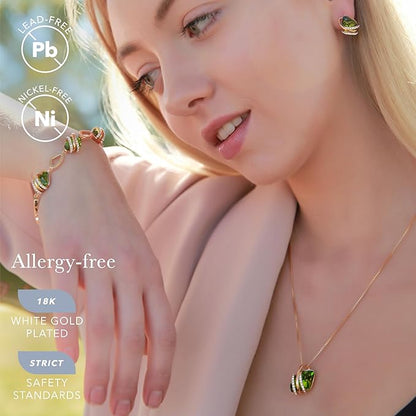 Wish Stone Pendant Necklace, Necklaces for Women with Birthstone Crystals, Allergy-Free Jewelry for Women with Gift Box, 23K Rose Gold Plated or Silver-tone Birthstone Necklace for Women-08-August Birthstone-Peridot Green - Image 2