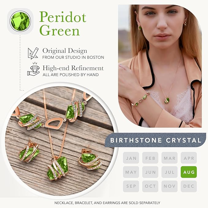 Wish Stone Pendant Necklace, Necklaces for Women with Birthstone Crystals, Allergy-Free Jewelry for Women with Gift Box, 23K Rose Gold Plated or Silver-tone Birthstone Necklace for Women-08-August Birthstone-Peridot Green - Image 3