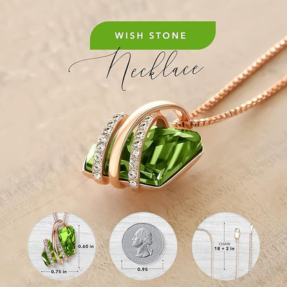 Wish Stone Pendant Necklace, Necklaces for Women with Birthstone Crystals, Allergy-Free Jewelry for Women with Gift Box, 23K Rose Gold Plated or Silver-tone Birthstone Necklace for Women-08-August Birthstone-Peridot Green - Image 4