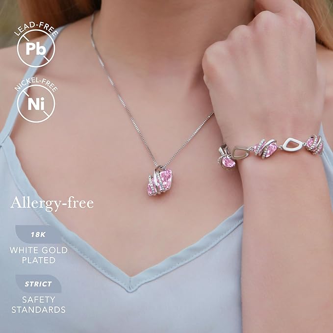 Wish Stone Pendant Necklace, Necklaces for Women with Birthstone Crystals, Allergy-Free Jewelry for Women with Gift Box, 24K Rose Gold Plated or Silver-tone Birthstone Necklace for Women-10-October Birthstone-Light Rosaline Pink - Image 2