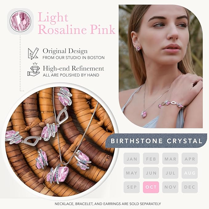 Wish Stone Pendant Necklace, Necklaces for Women with Birthstone Crystals, Allergy-Free Jewelry for Women with Gift Box, 24K Rose Gold Plated or Silver-tone Birthstone Necklace for Women-10-October Birthstone-Light Rosaline Pink - Image 3