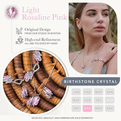 Wish Stone Pendant Necklace, Necklaces for Women with Birthstone Crystals, Allergy-Free Jewelry for Women with Gift Box, 24K Rose Gold Plated or Silver-tone Birthstone Necklace for Women-10-October Birthstone-Light Rosaline Pink - Image 3