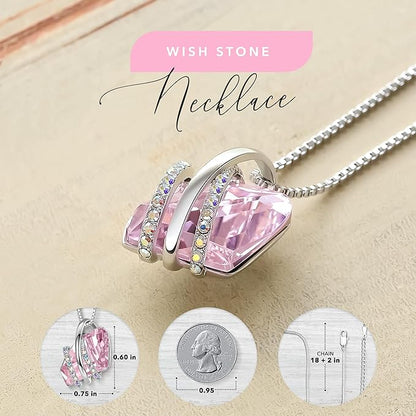 Wish Stone Pendant Necklace, Necklaces for Women with Birthstone Crystals, Allergy-Free Jewelry for Women with Gift Box, 24K Rose Gold Plated or Silver-tone Birthstone Necklace for Women-10-October Birthstone-Light Rosaline Pink - Image 4